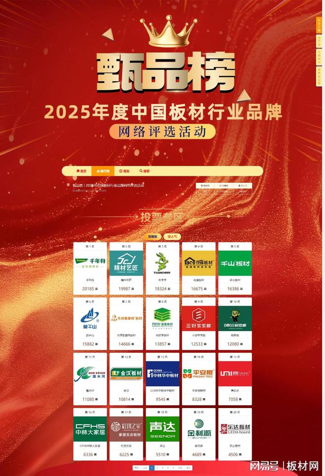 板材行业十大品牌评选投票火热进行中！OG真人【甄品榜】2025年度中国(图1)